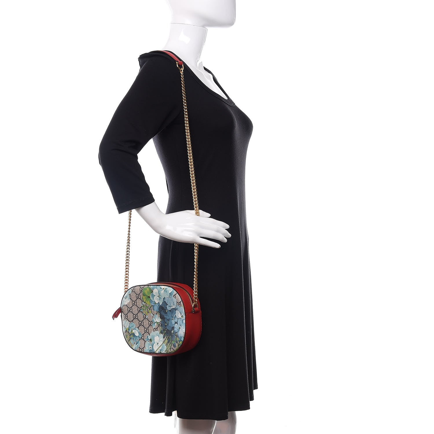 Gucci GG Supreme Monogram Blooms Mini Chain Shoulder Bag Beige Blue Navy Hibiscus Red 2 of 11