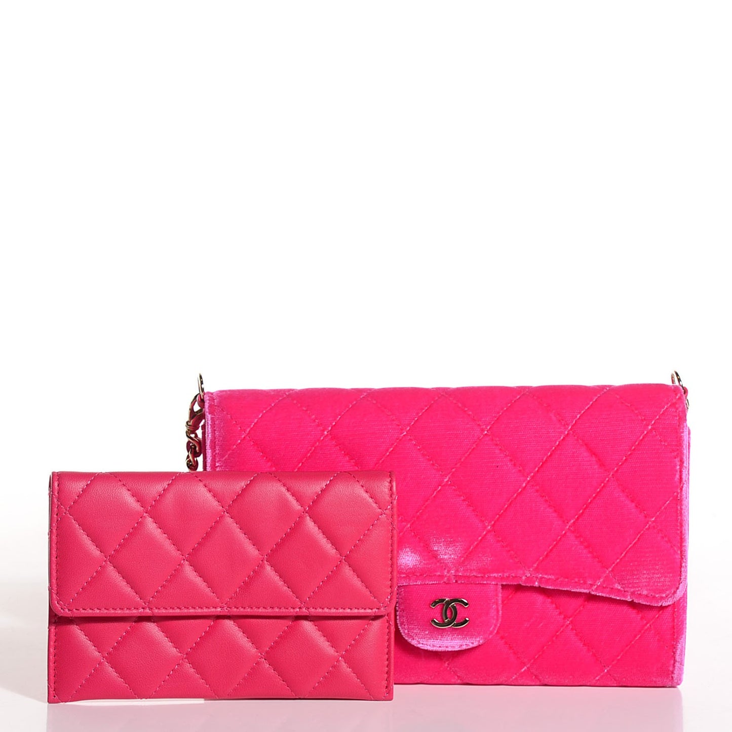 Velvet Quilted Clutch With Chain Pink