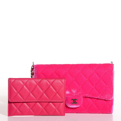 Chanel Velvet Quilted Clutch With Chain Pink 9 of 9