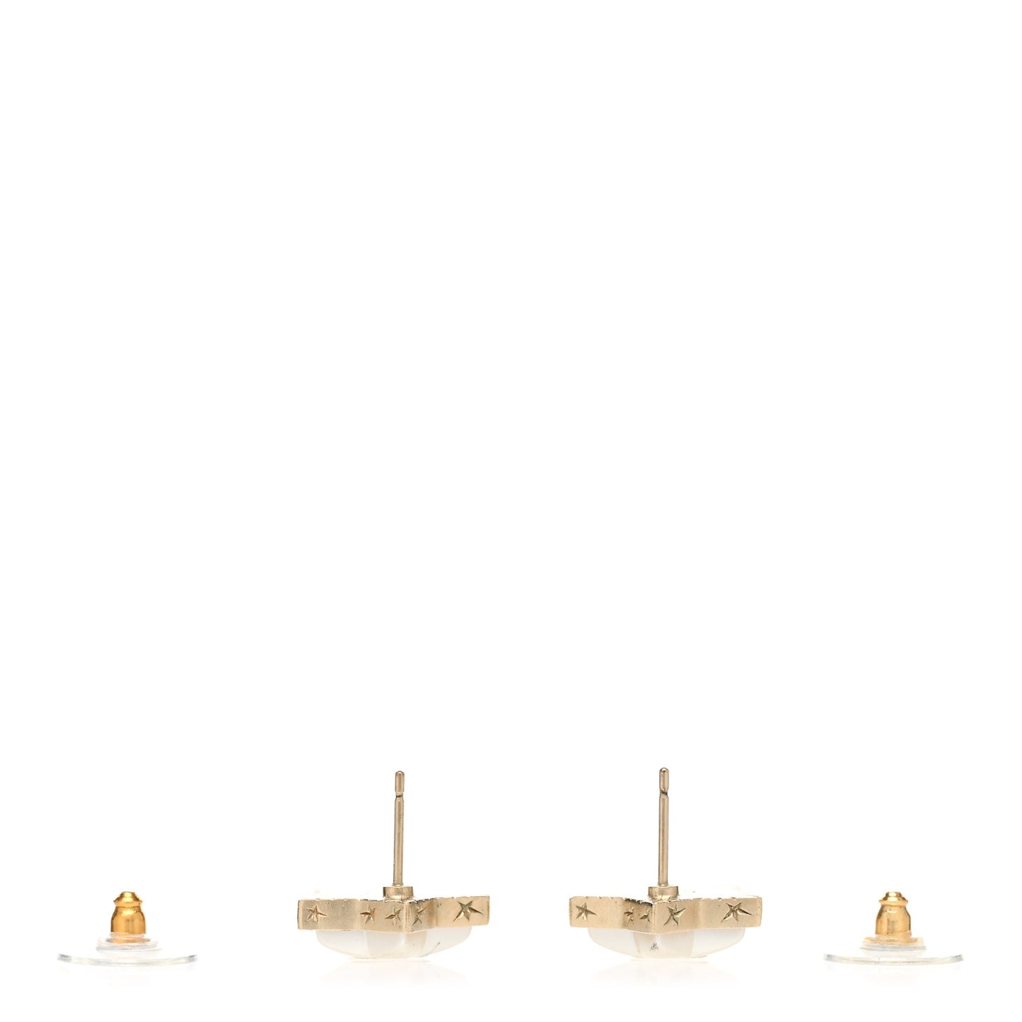 Resin Metal CC Star Earrings Gold Pearly White