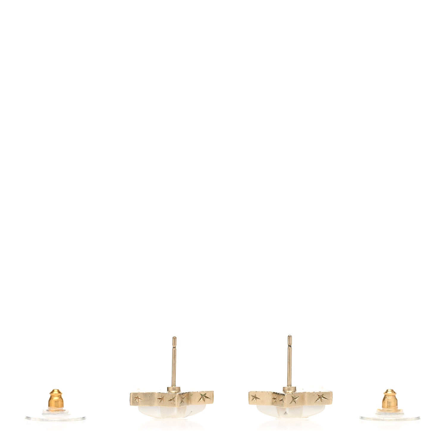 Chanel Resin Metal CC Star Earrings Gold Pearly White 3 of 4