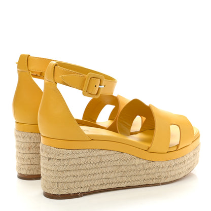 Hermes Goatskin Elda Espadrille Wedge Sandals 40 Jaune Sable 4 of 9