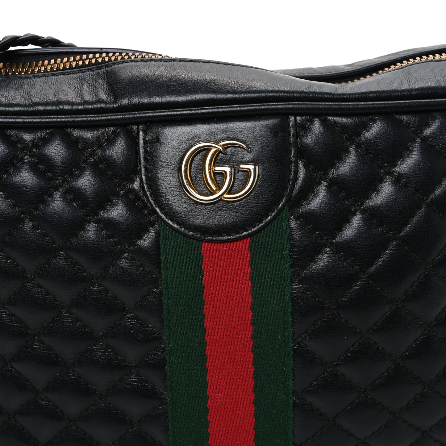 Calfskin Web Trapuntata Small GG Shoulder Bag Black