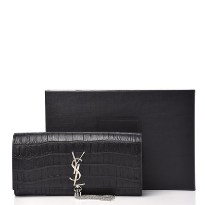 Saint Laurent Calfskin Crocodile Embossed Classic Monogram Tassel Clutch Black 11 of 11