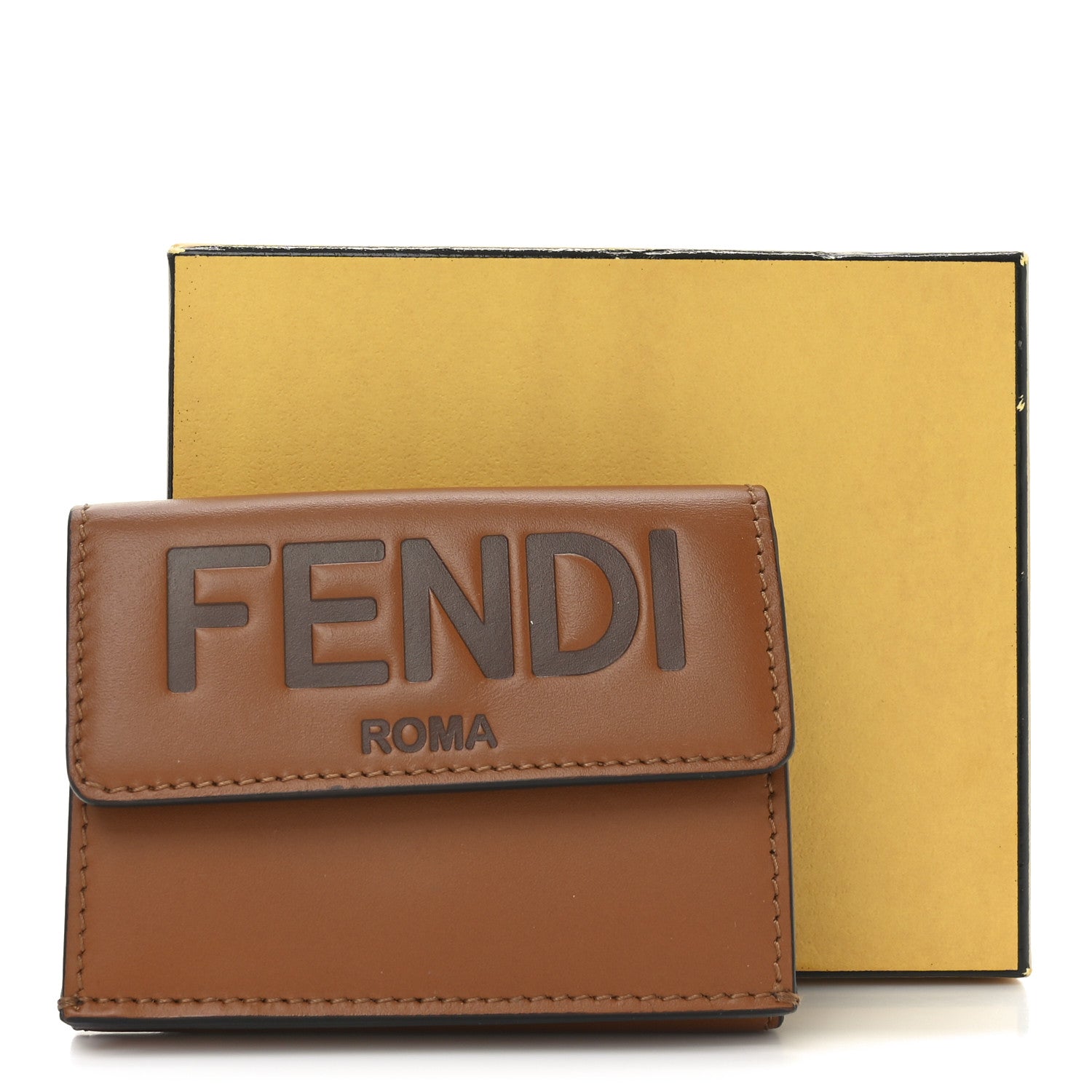 Fendi Vitello King Tamponato Logo Embossed Fold Over Card Holder