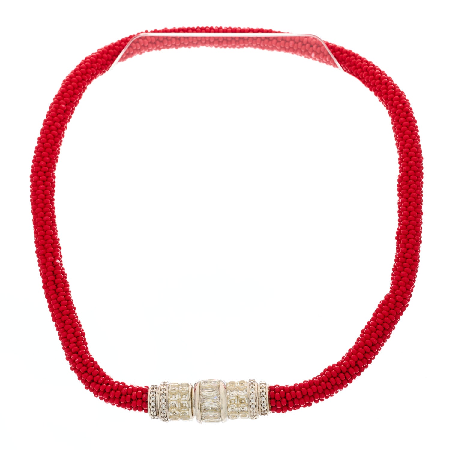 Bottega Veneta Sterling Silver Resin Crystal Beaded Collar Necklace Red 1 of 5