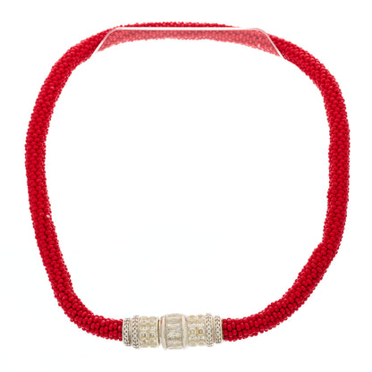 Bottega Veneta Sterling Silver Resin Crystal Beaded Collar Necklace Red 1 of 5