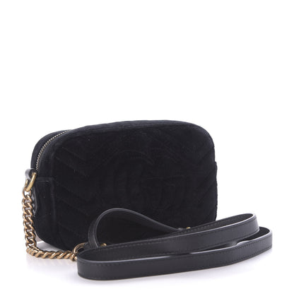 Gucci Velvet Matelasse Marquise Crystals Mini GG Marmont Chain Shoulder Bag Black 3 of 9