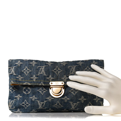 Louis Vuitton Monogram Denim Pochette Plat Clutch Blue 2 of 10