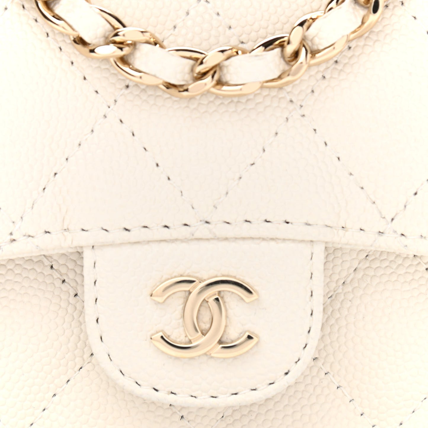 Caviar Quilted Mini Clutch With Chain White