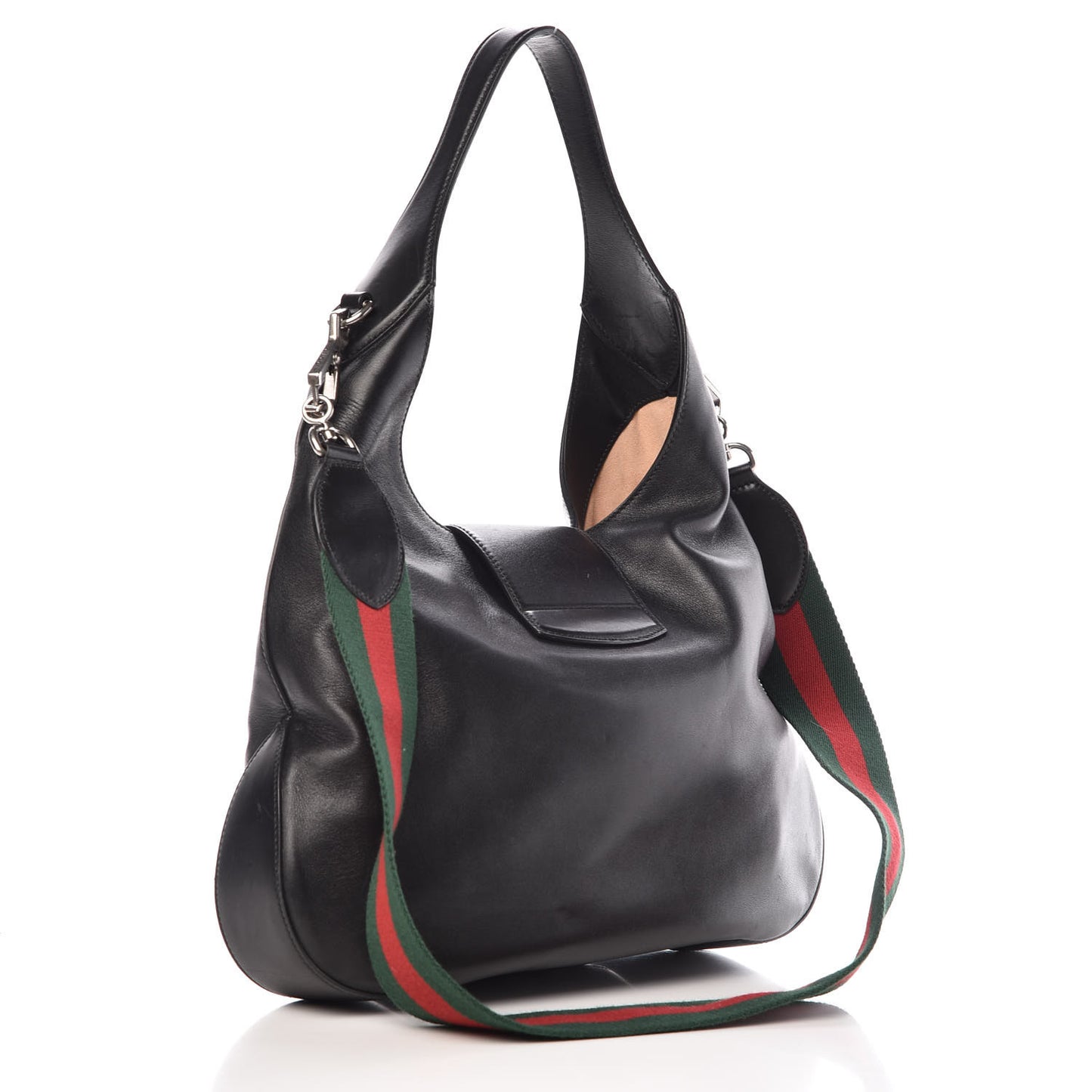 Calfskin Web Stripe Medium Dionysus Hobo Black