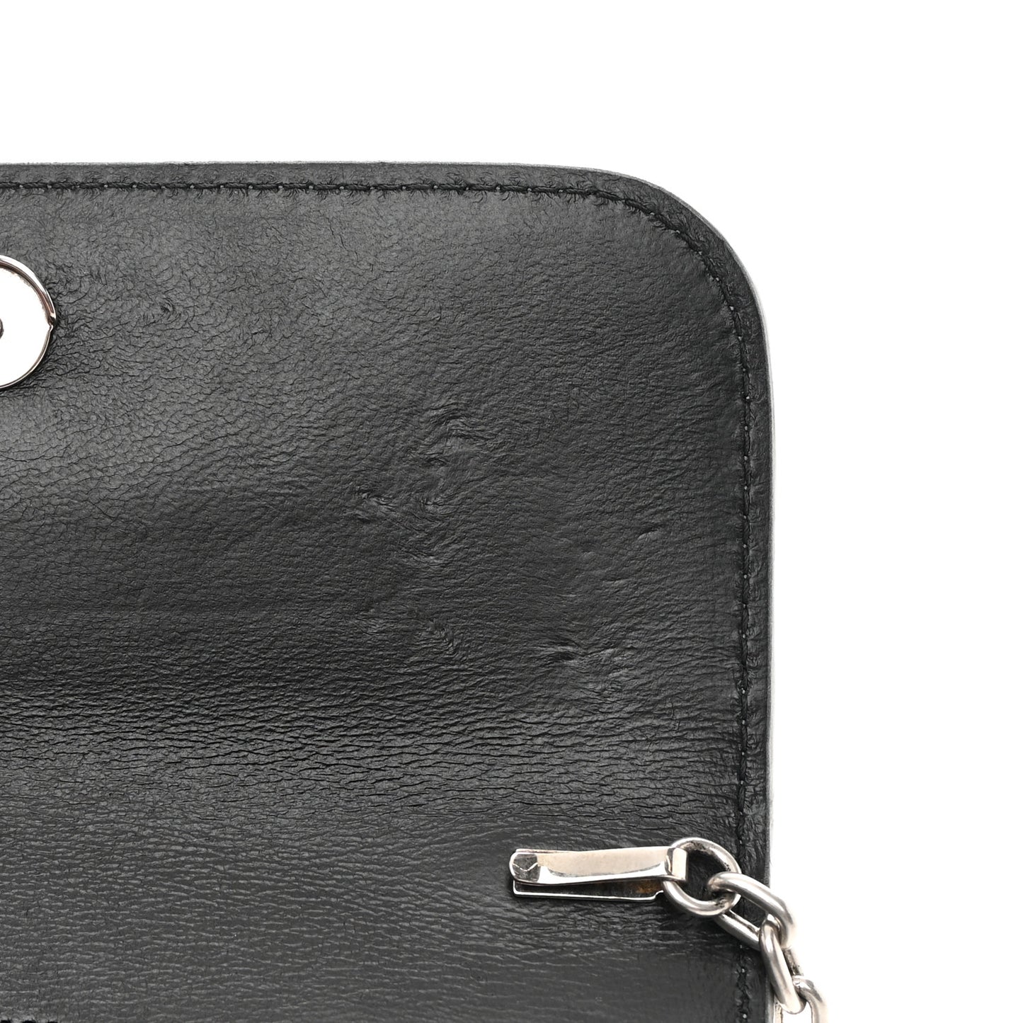 Metallic Extra Supple Calfskin Crocodile Embossed Gossip Wallet On Chain Silver