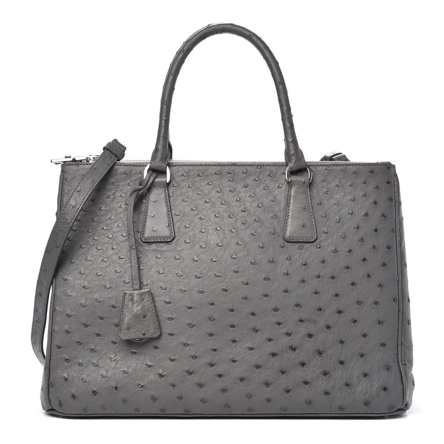 Prada Ostrich Medium Galleria Double Zip Tote Grey 1 of 10