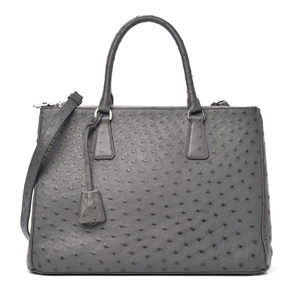 Prada Ostrich Medium Galleria Double Zip Tote Grey 1 of 10