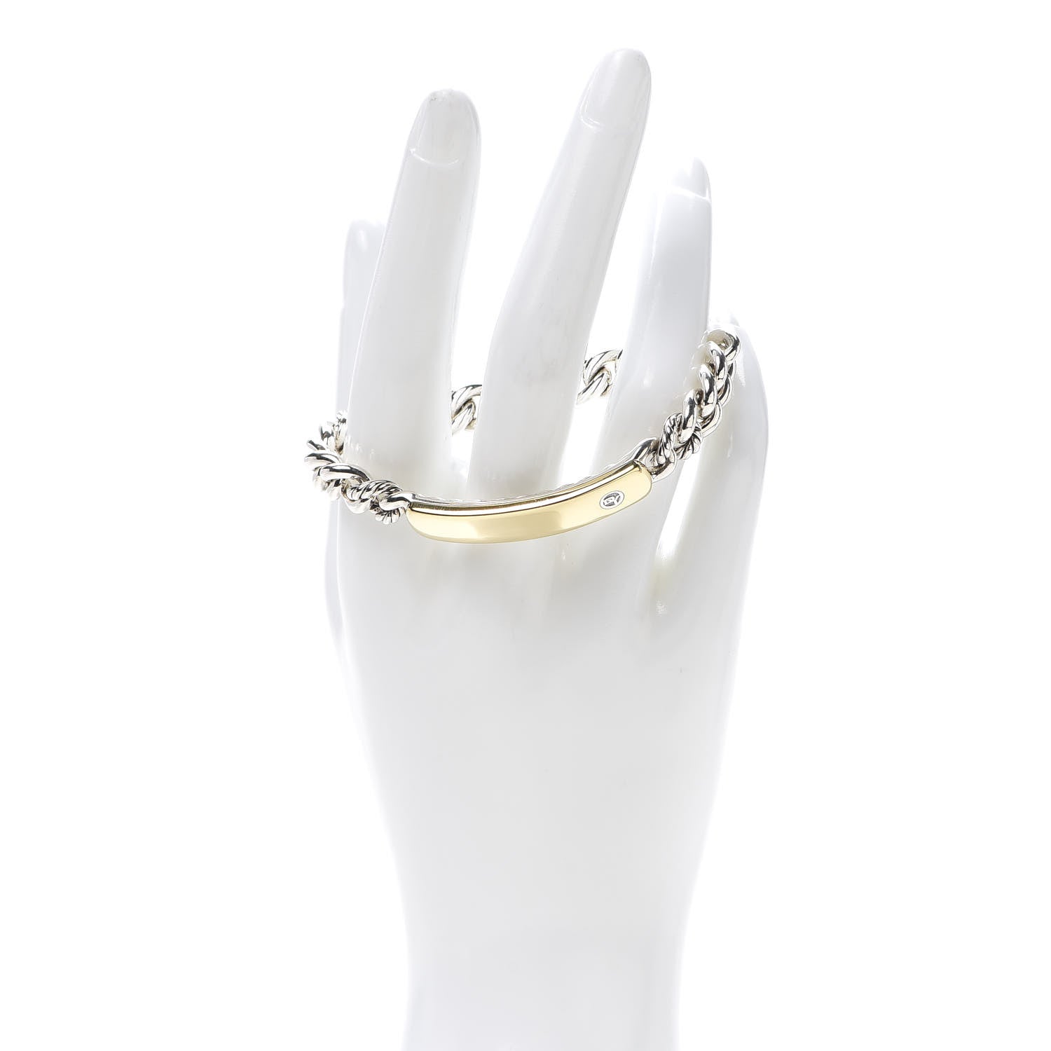 David Yurman Sterling Silver 18K Yellow Gold Belmont Curb Link ID Bracelet 2 of 6