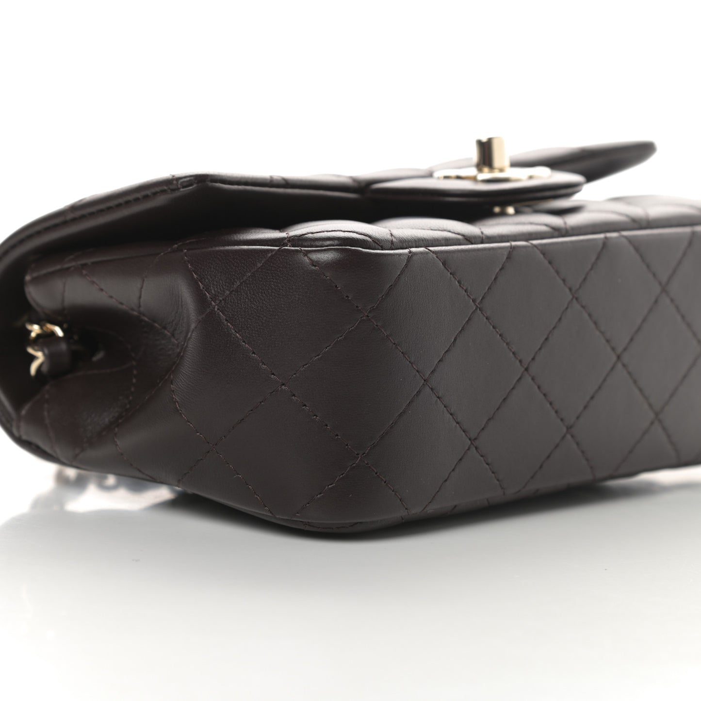 Lambskin Quilted Mini Rectangular Flap Dark Brown