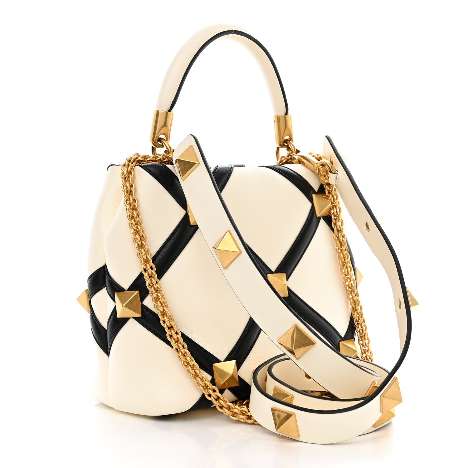 Valentino Garavani Nappa Small Roman Stud The Handle Bag Ivory Black 3 of 10