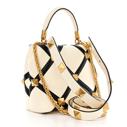 Valentino Garavani Nappa Small Roman Stud The Handle Bag Ivory Black 3 of 10