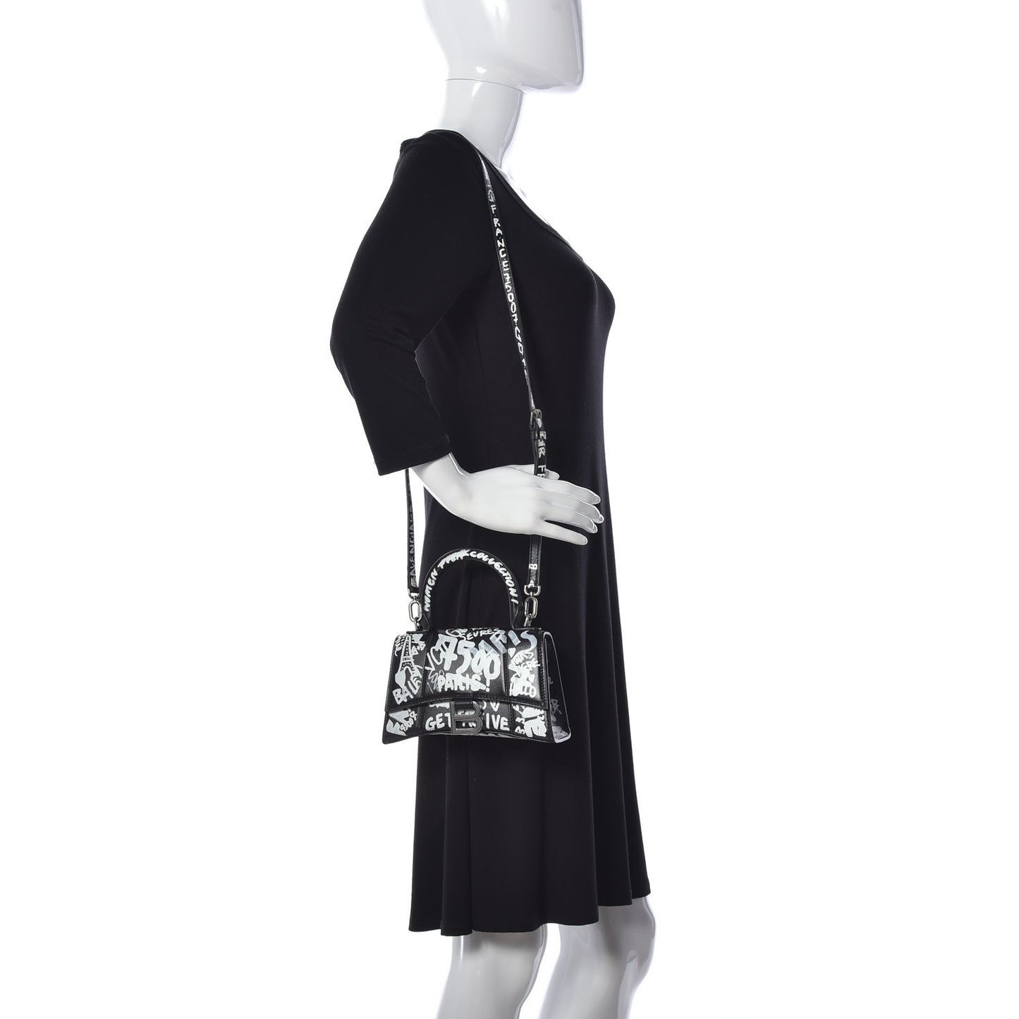 Smooth Calfskin Graffiti Hourglass Top Handle Bag XS Black White