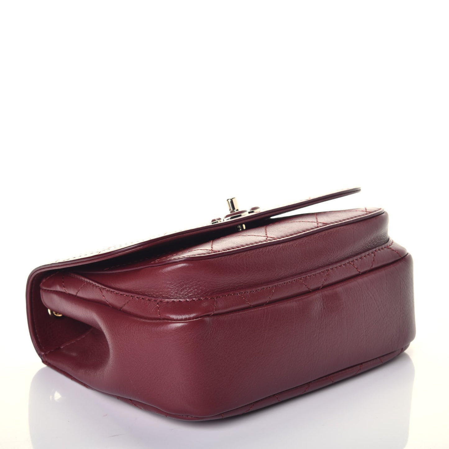 Calfskin Stitched Small Flap Bag Burgundy