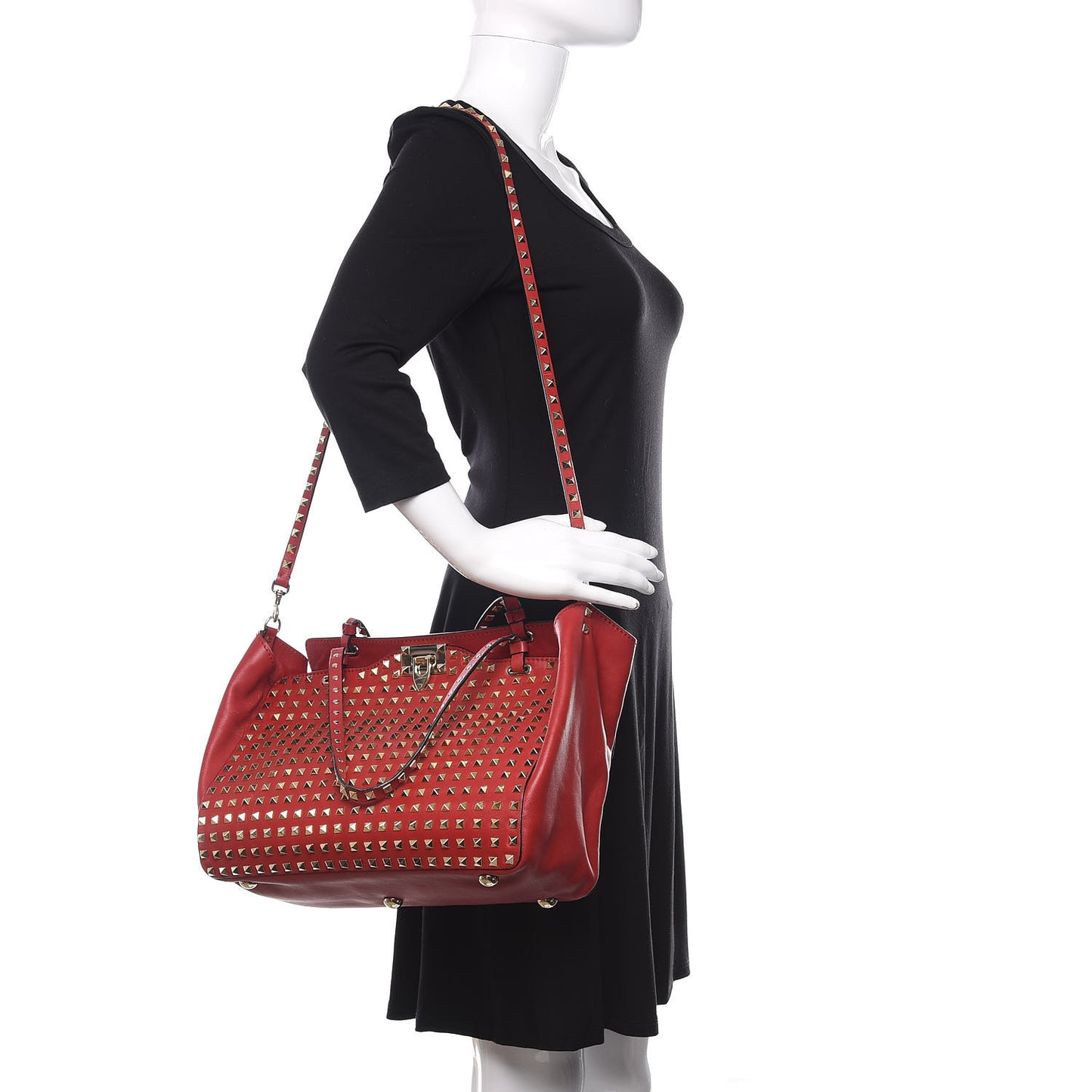 Vitello Medium Rockstud All Over Tote Rosso Valentino