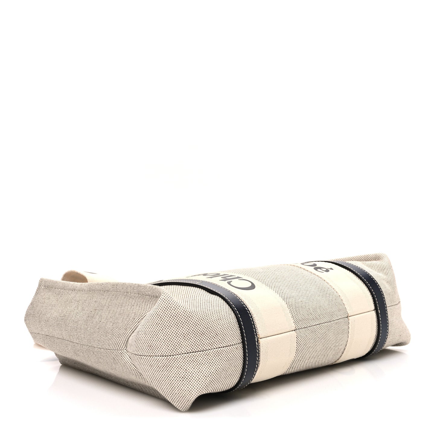 Cotton Calfskin Medium Woody Ribbon Tote White Blue