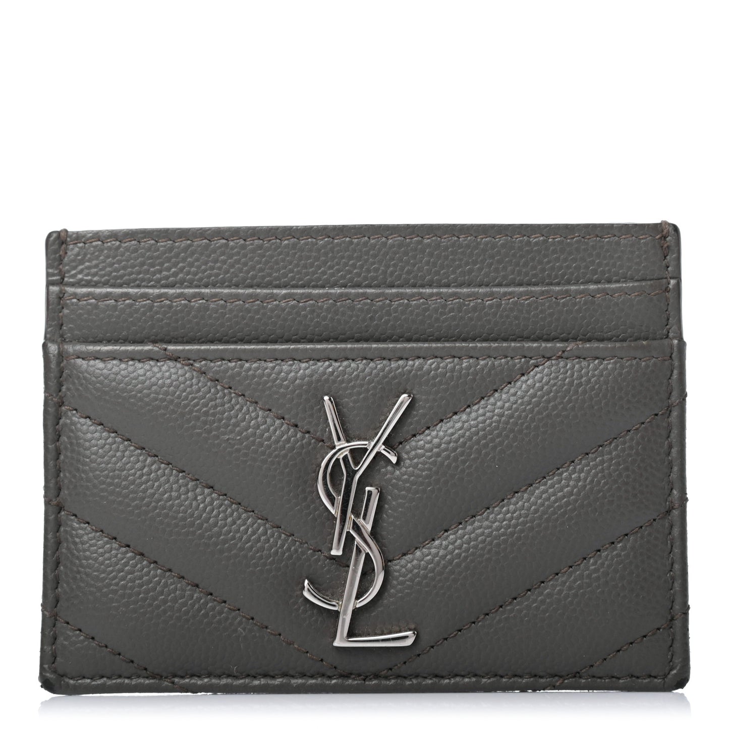 Grain De Poudre Matelasse Chevron Monogram Credit Card Case Coal