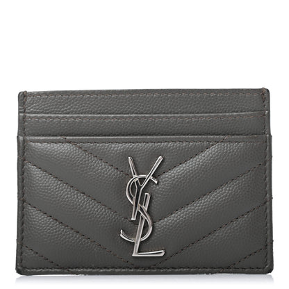Saint Laurent Grain De Poudre Matelasse Chevron Monogram Credit Card Case Coal 1 of 4