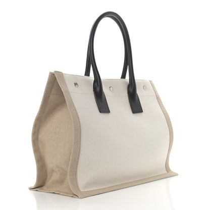 Saint Laurent Linen Calfskin Small Rive Gauche Tote Greggio Natural 2 of 10