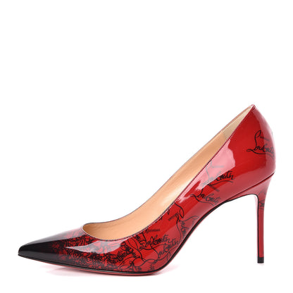 Christian Louboutin Patent Logo Degrade Decollete 554 85 Pumps 37 Black Loubi 1 of 7