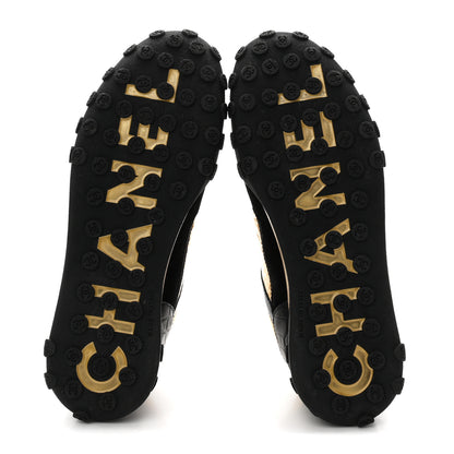 Chanel Metallic Fabric Calfskin Suede Crocodile Embossed CC Sneakers 38.5 Black Gold 6 of 10