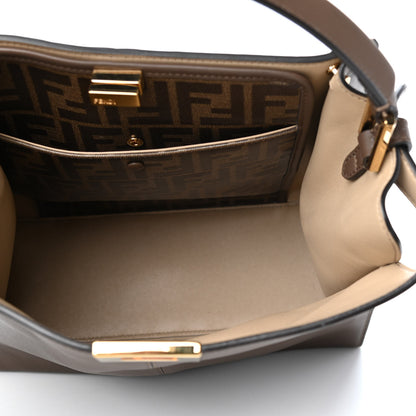 Fendi Vitello Seta Glazed Fabric FF 1974 Medium Peekaboo X-Lite Maya Mogano Panna 5 of 8