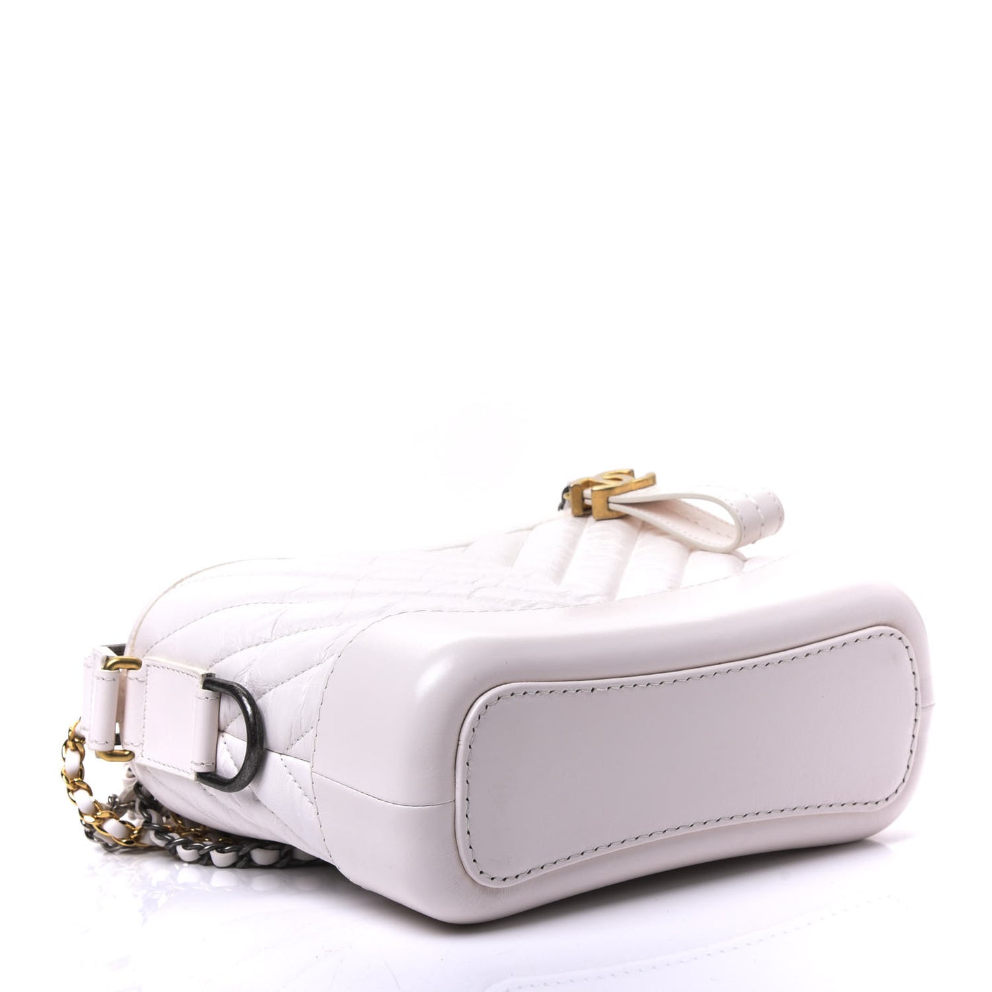Aged Calfskin Chevron Quilted Small Gabrielle Hobo White