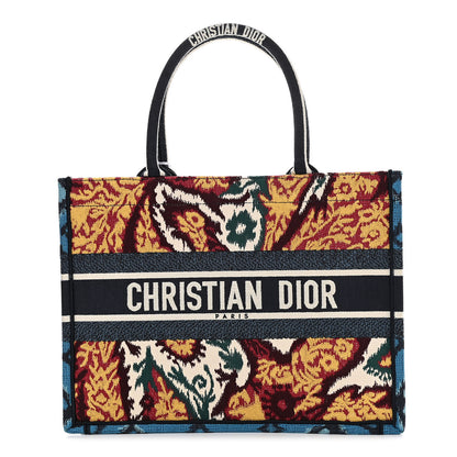 Christian Dior Canvas Embroidered Paisley Medium Book Tote Blue Multicolor 1 of 10