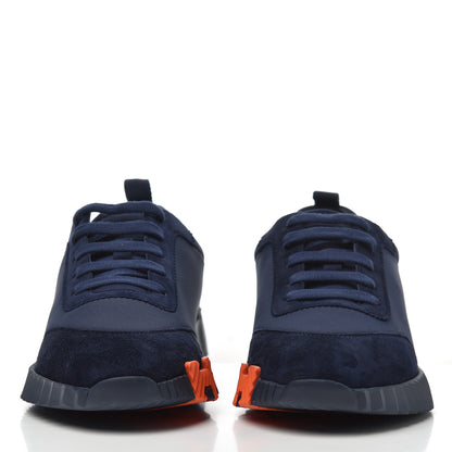 Hermes Technical Jersey Suede Goatskin Bouncing Sneakers 38 Marine 2 of 10