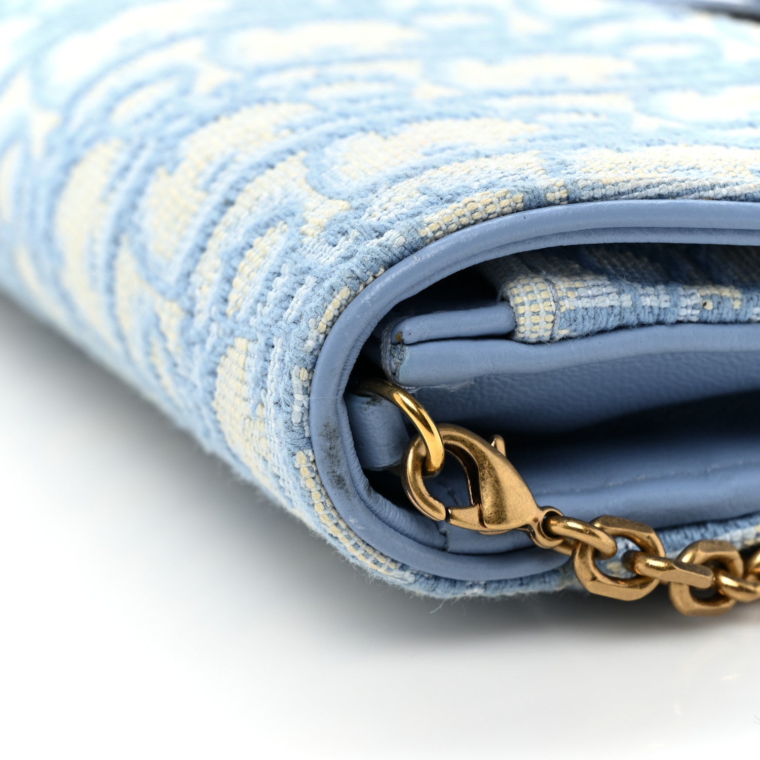 Christian Dior Oblique Saddle Chain Long Wallet Cornflower Blue 17 of 20