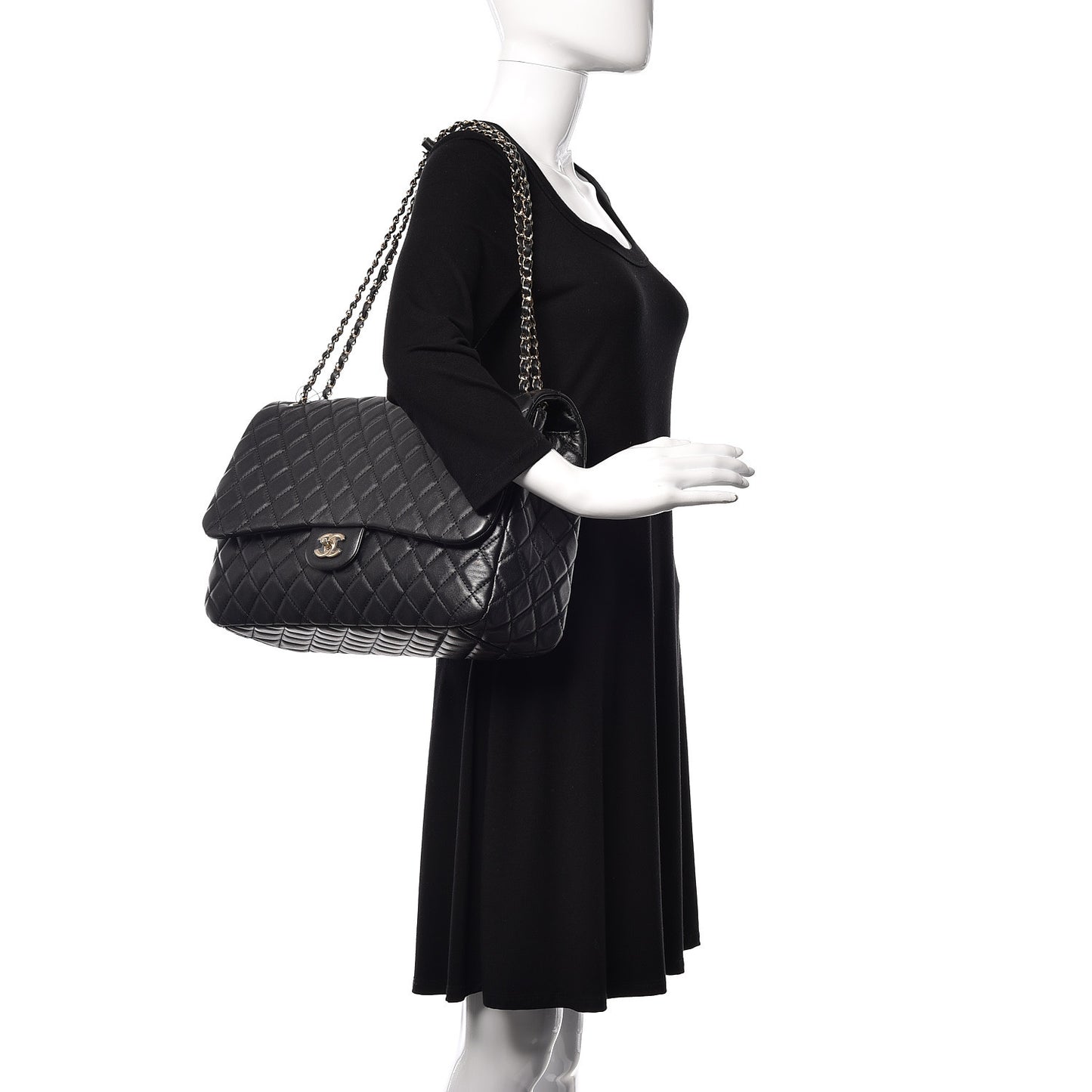 Metallized Calfskin Quilted Small XXL Travel Flap Bag Black