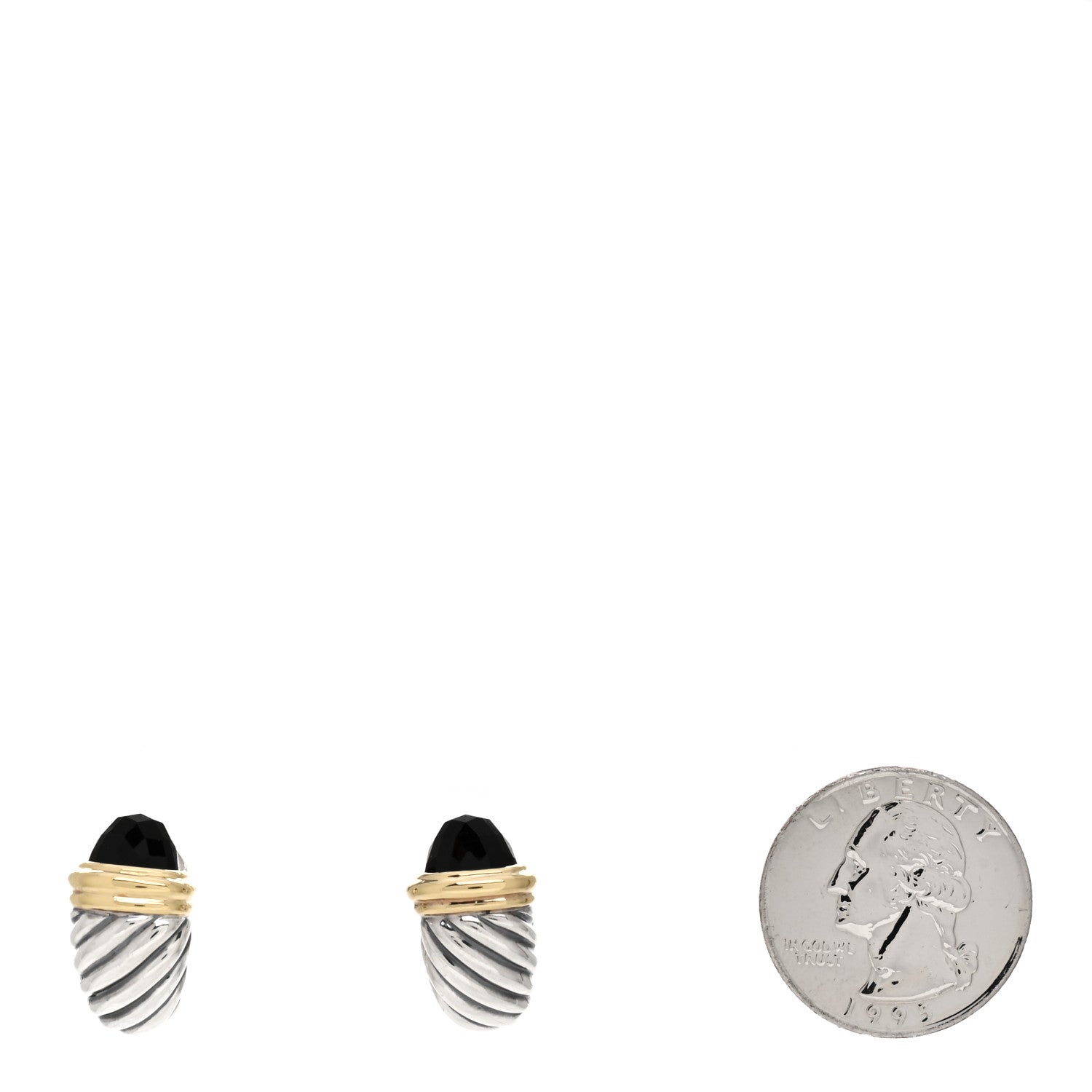David Yurman Sterling Silver 14K Yellow Gold Black Onyx Capri Shrimp Earrings 2 of 5