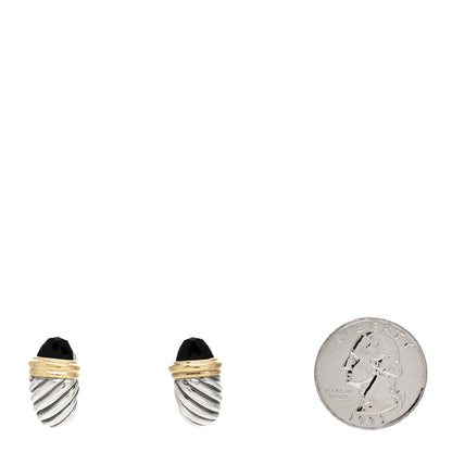 David Yurman Sterling Silver 14K Yellow Gold Black Onyx Capri Shrimp Earrings 2 of 5