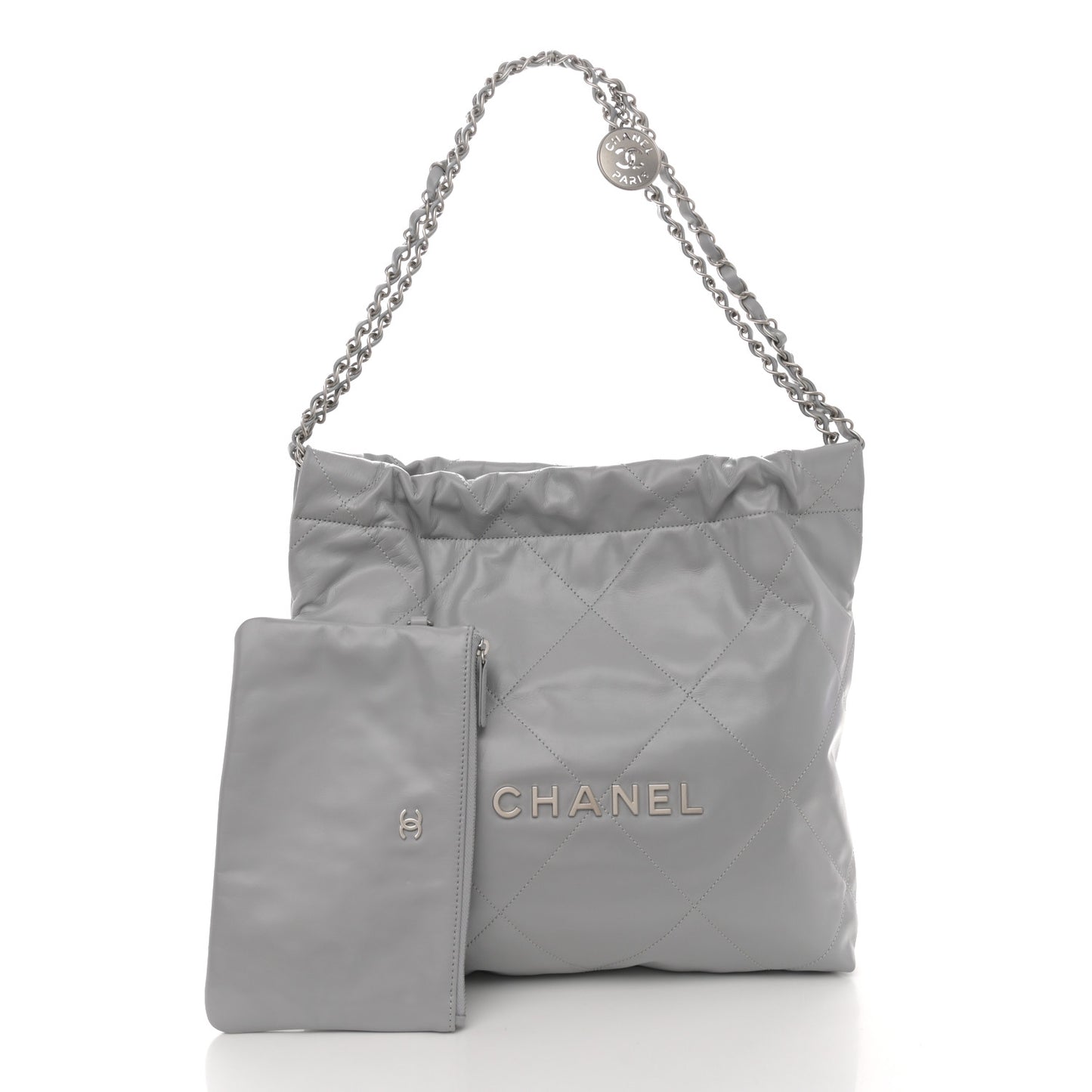 Shiny Calfskin Quilted Small Chanel 22 Grey
