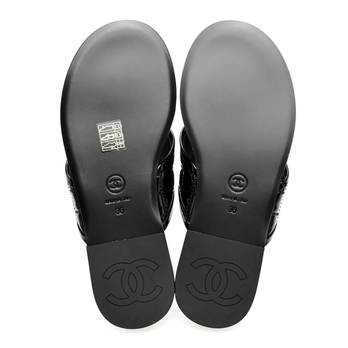 Patent Quilted CC Sandals 36 Black