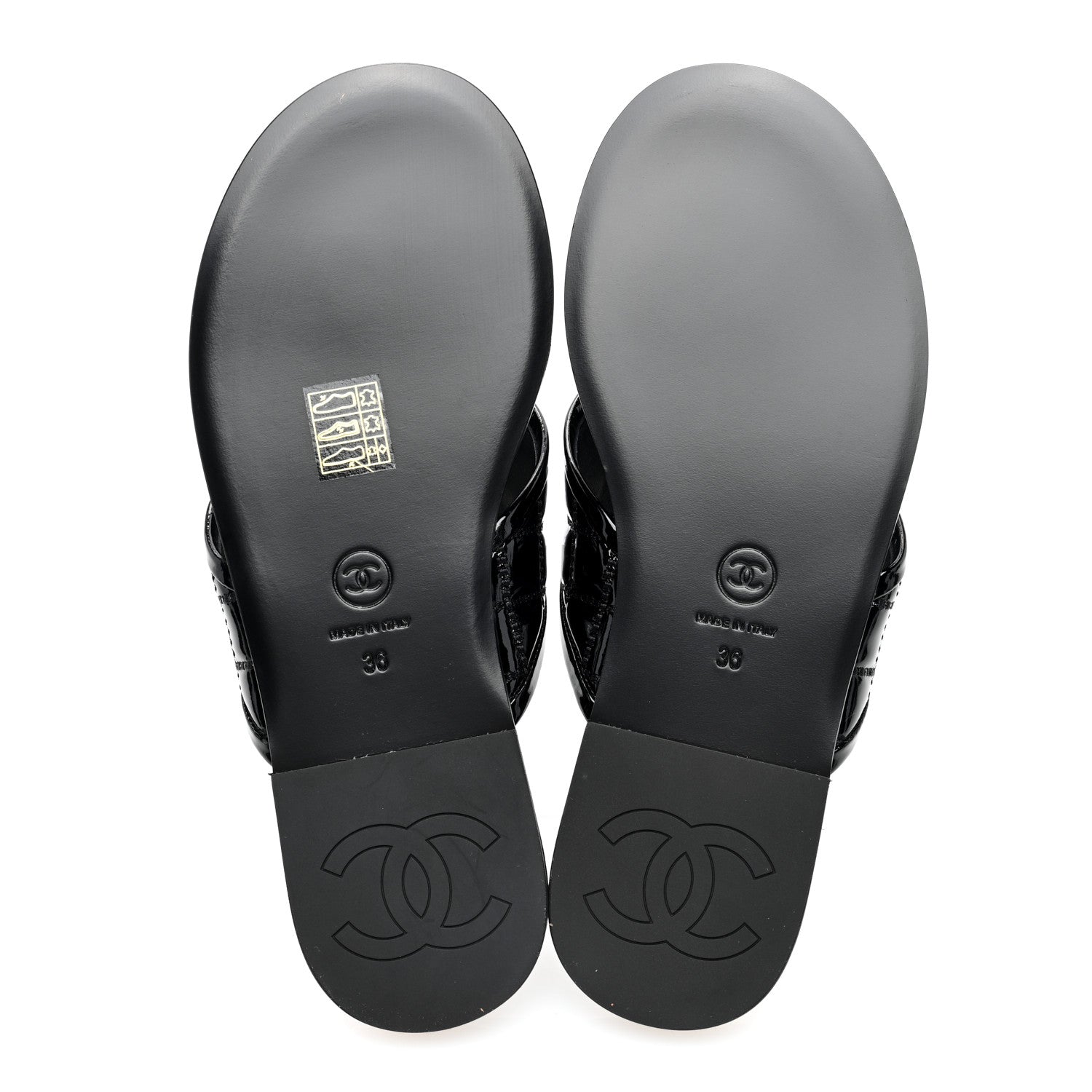 Chanel Patent Quilted CC Sandals 36 Black 5 of 8