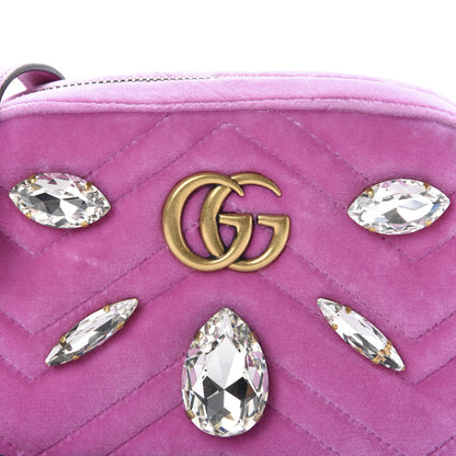 Gucci Velvet Matelasse Marquise Crystals Mini GG Marmont Chain Shoulder Bag Malva 11 of 11