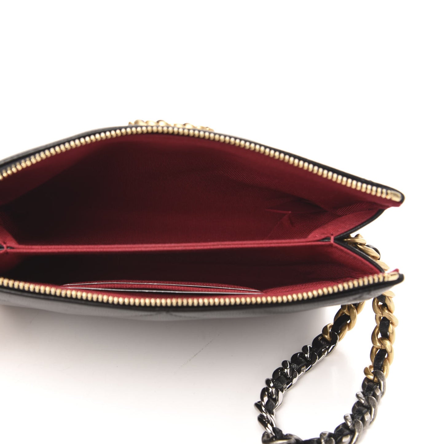 Shiny Goatskin Quilted Small Chanel 19 Pouch With Handle Black