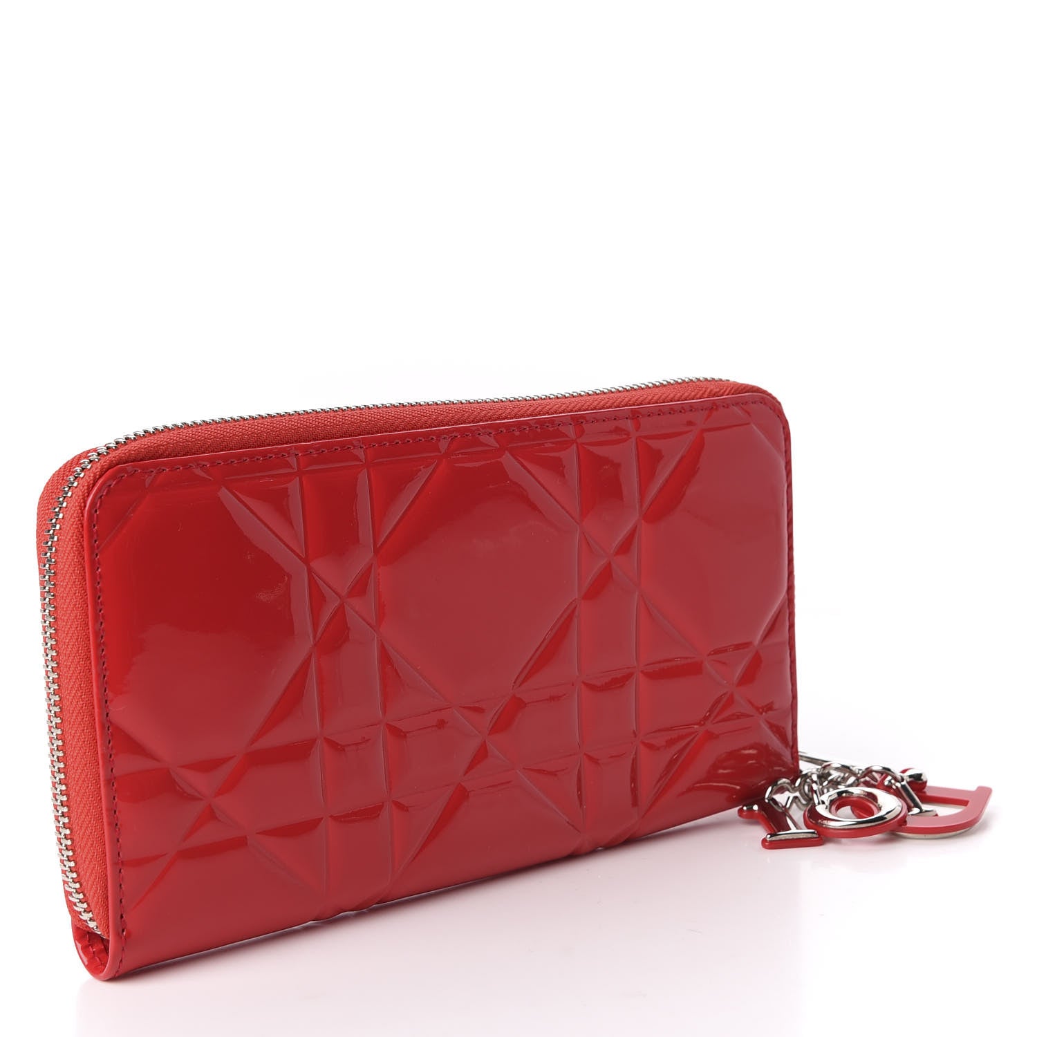 Christian Dior Patent Cannage Lady Dior Continental Zip Wallet Red 3 of 6