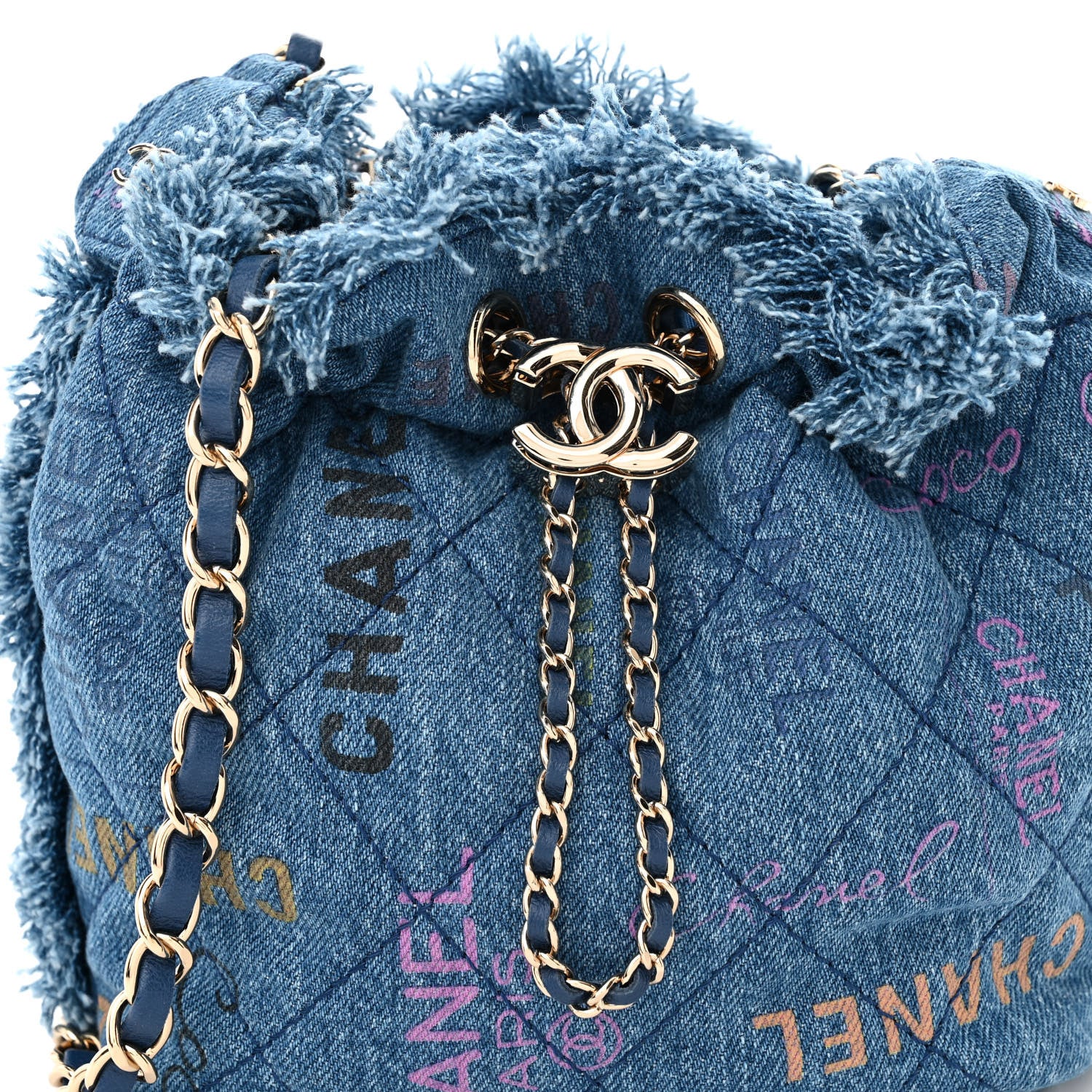 Chanel Denim Quilted Small Mood Bucket With Chain Blue Multicolor 8 of 11