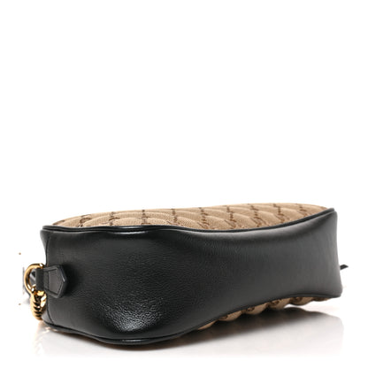 Gucci Monogram Matelasse Diagonal Small GG Marmont Chain Shoulder Bag Beige Black 4 of 9