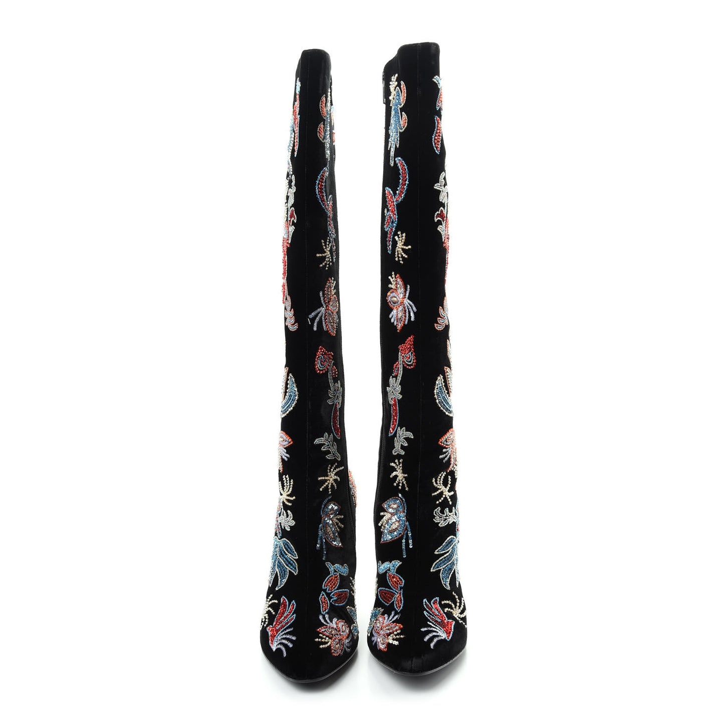 Velvet Embroidered Claire Boots 37 Black