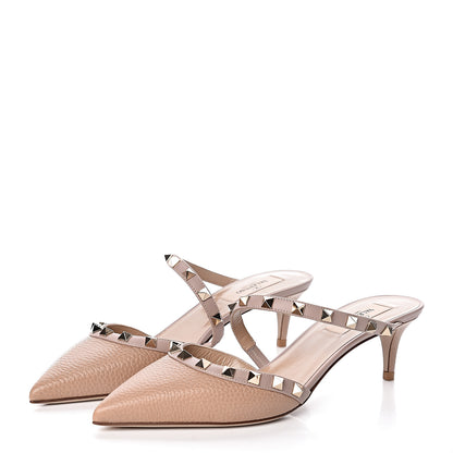 Valentino Garavani Pebbled Calfskin Rockstud Cross Strap 50mm Mules 38.5 Poudre 3 of 9