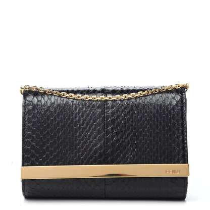 Fendi Snakeskin Mini Rush Clutch Black 1 of 9